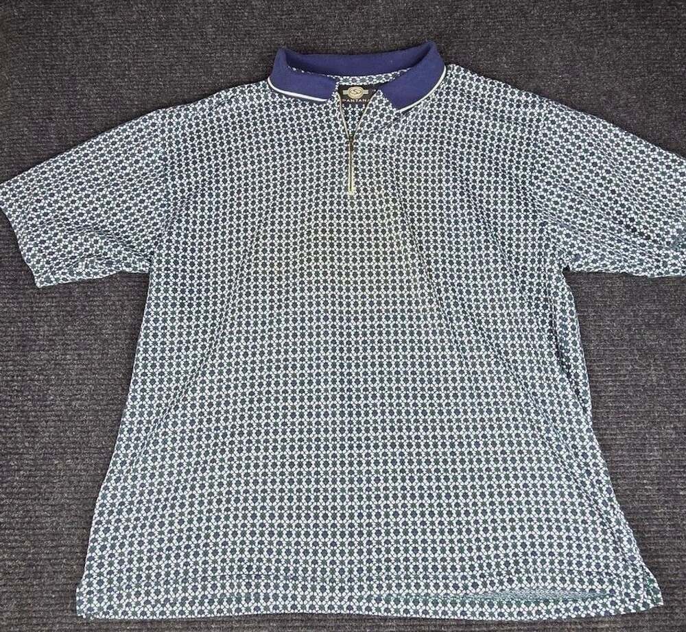 Santana Short Sleeve Zip Polo Shirt Blue Geometric Pattern